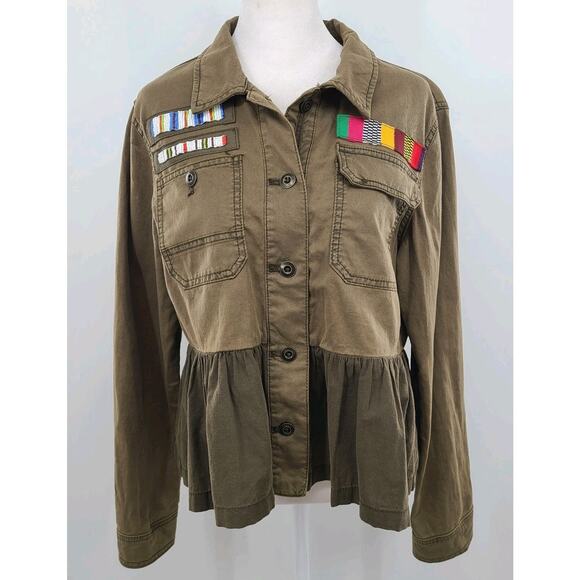 Anthropologie Military Embroidered 80s Jacket Top Small Boho Army Button Up - Picture 1 of 13